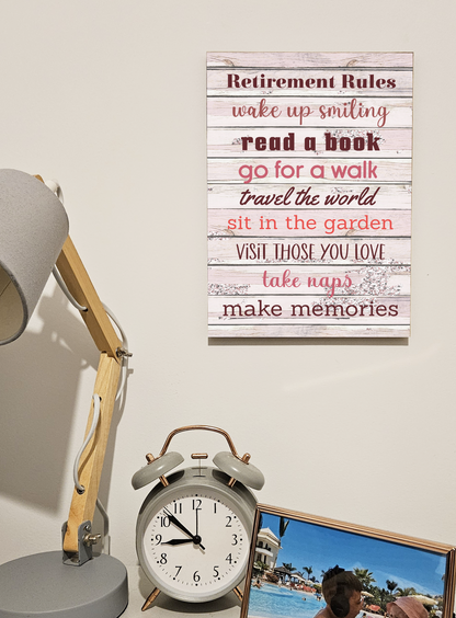 Motivational Wall Art Sign Plaque Inspire Every Day Vibrant Print Retirement Rules A4 Wooden Home Decor Uplifting Decoration